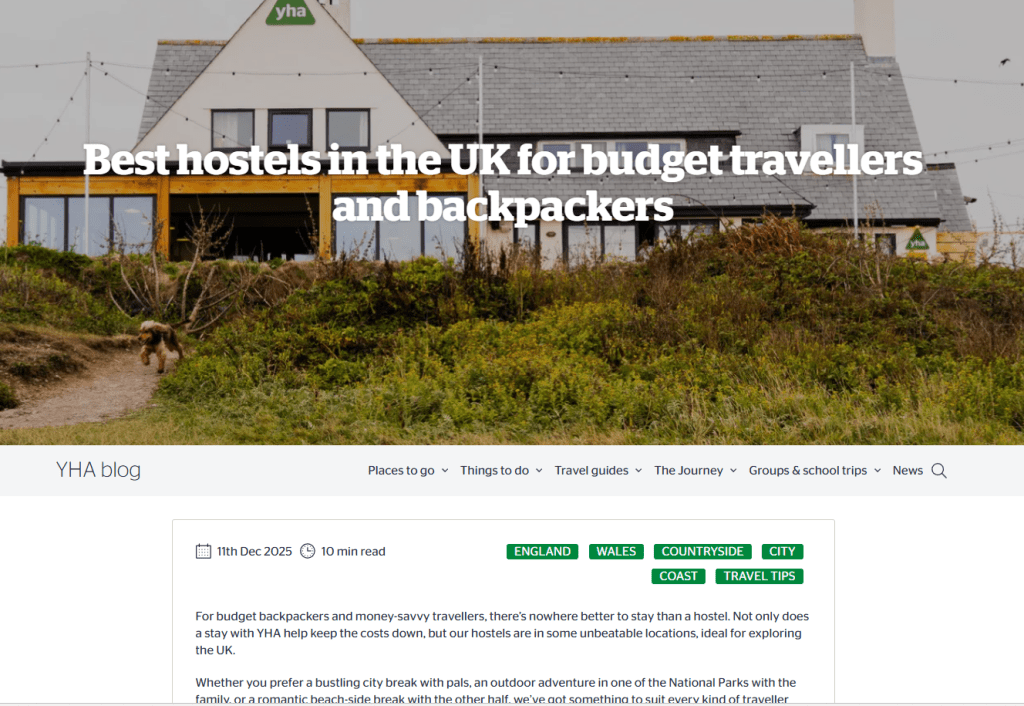 YHA blog post snippet